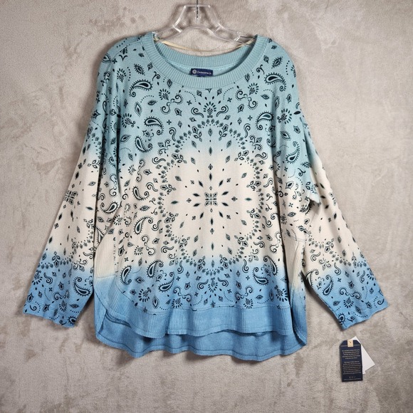 Democracy Sweaters - Democracy Sweater Womens Plus 2X Blue Bandana Paisley Ombre Boho Classic NEW